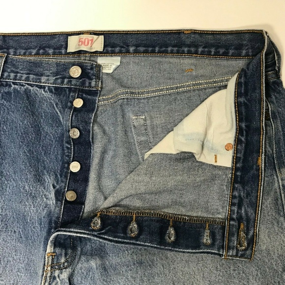 501 Button Fly Med Wash Jean 100% Cotton Destroyed - Picture 4 of 8